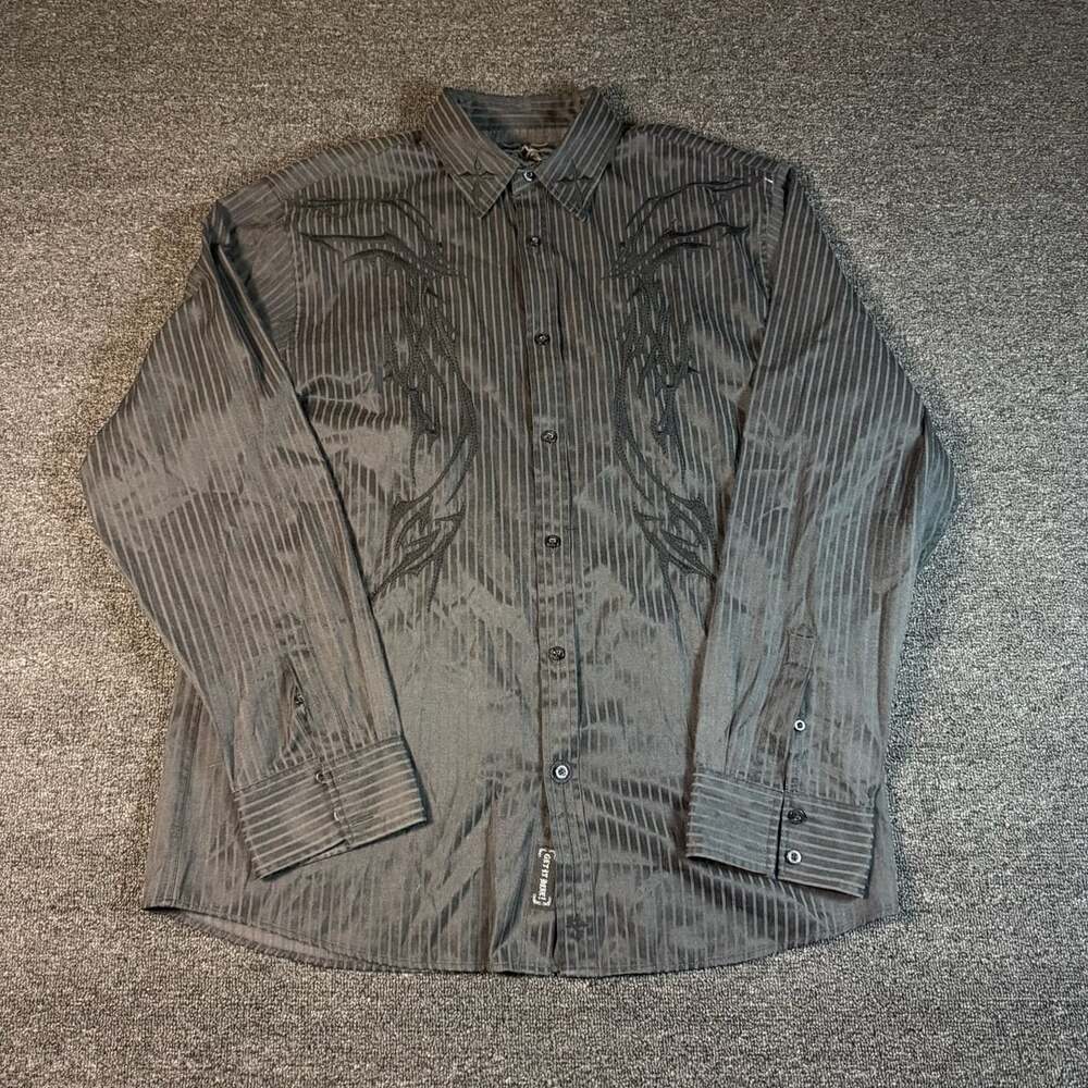 Roar 2000s Tribal Embroidered Button-Up Shirt XXL